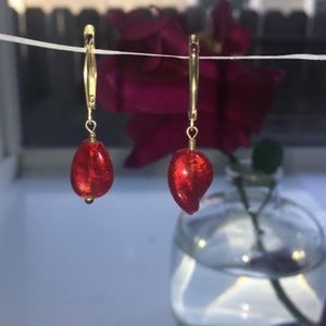 319: Red Twisted Venetian Glass Earrings
